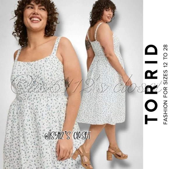 torrid | Dresses | Torrid White Soft Blue Ditsy Floral Smocked Button Down  Midi Dress 4x 26 | Poshmark